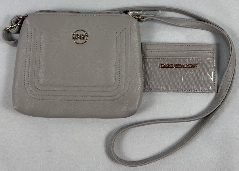 Jones New York Gray Crossbody Soft Faux Pebbled Leather Purse